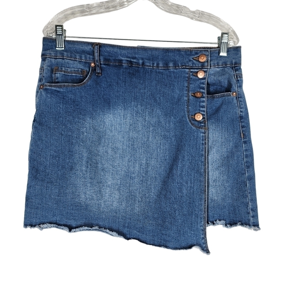 ENERGIE FAUX WRAP DENIM SKIRT